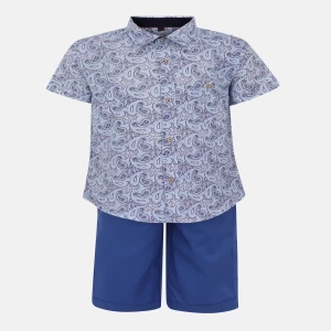 Sky Blue Printed Cotton Shirt Pant Set